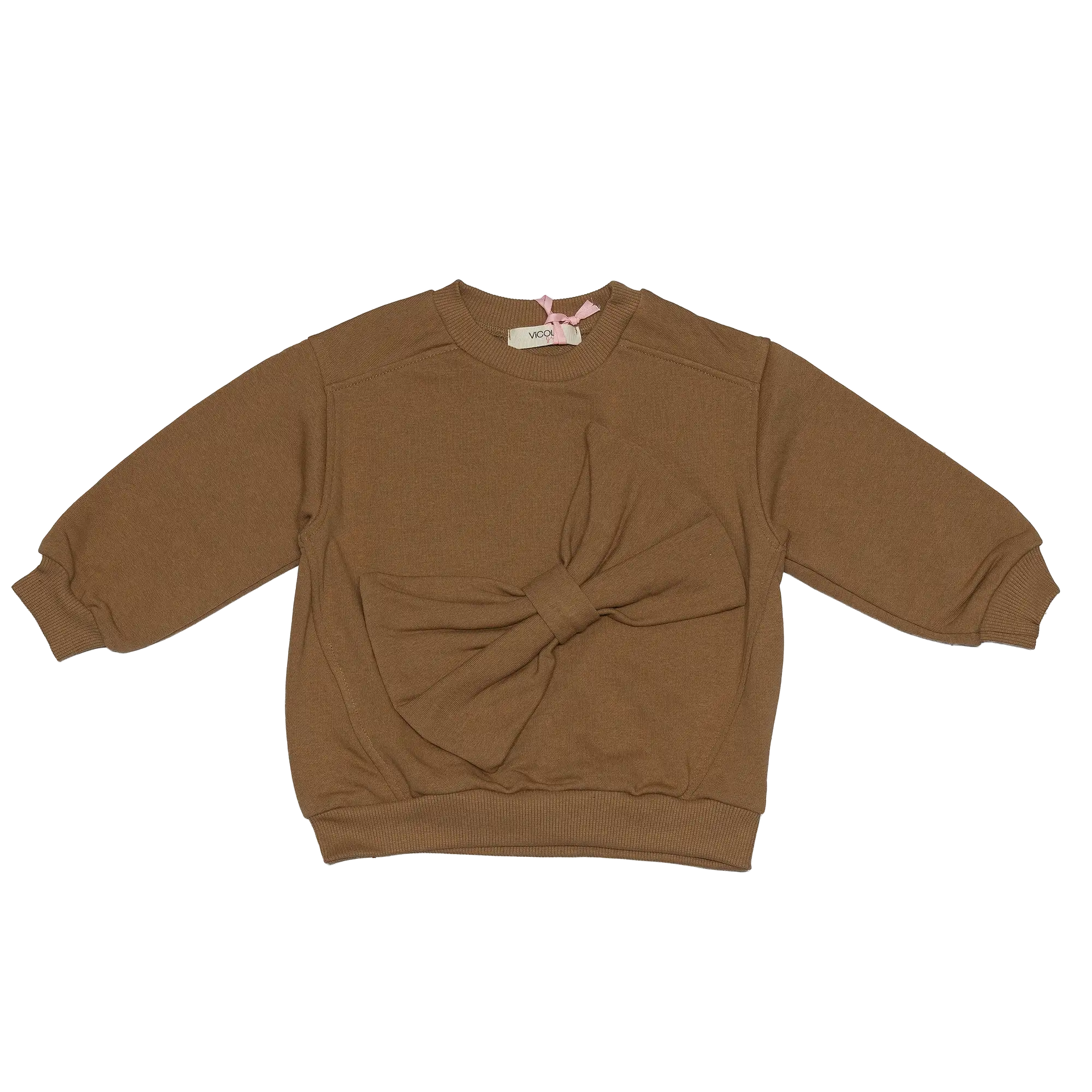 felpa colore cammello con fiocco