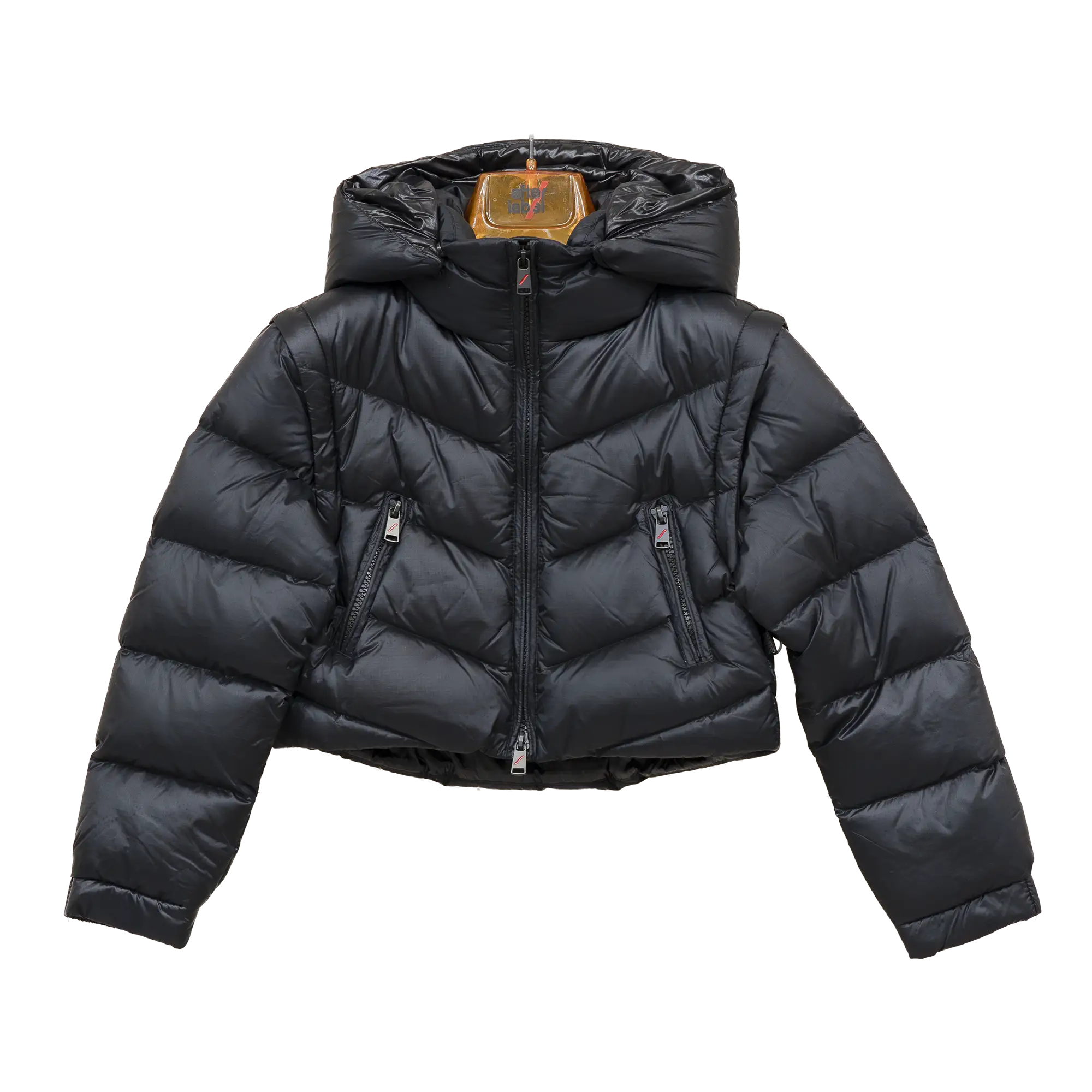 piumino nero con le maniche staccabili