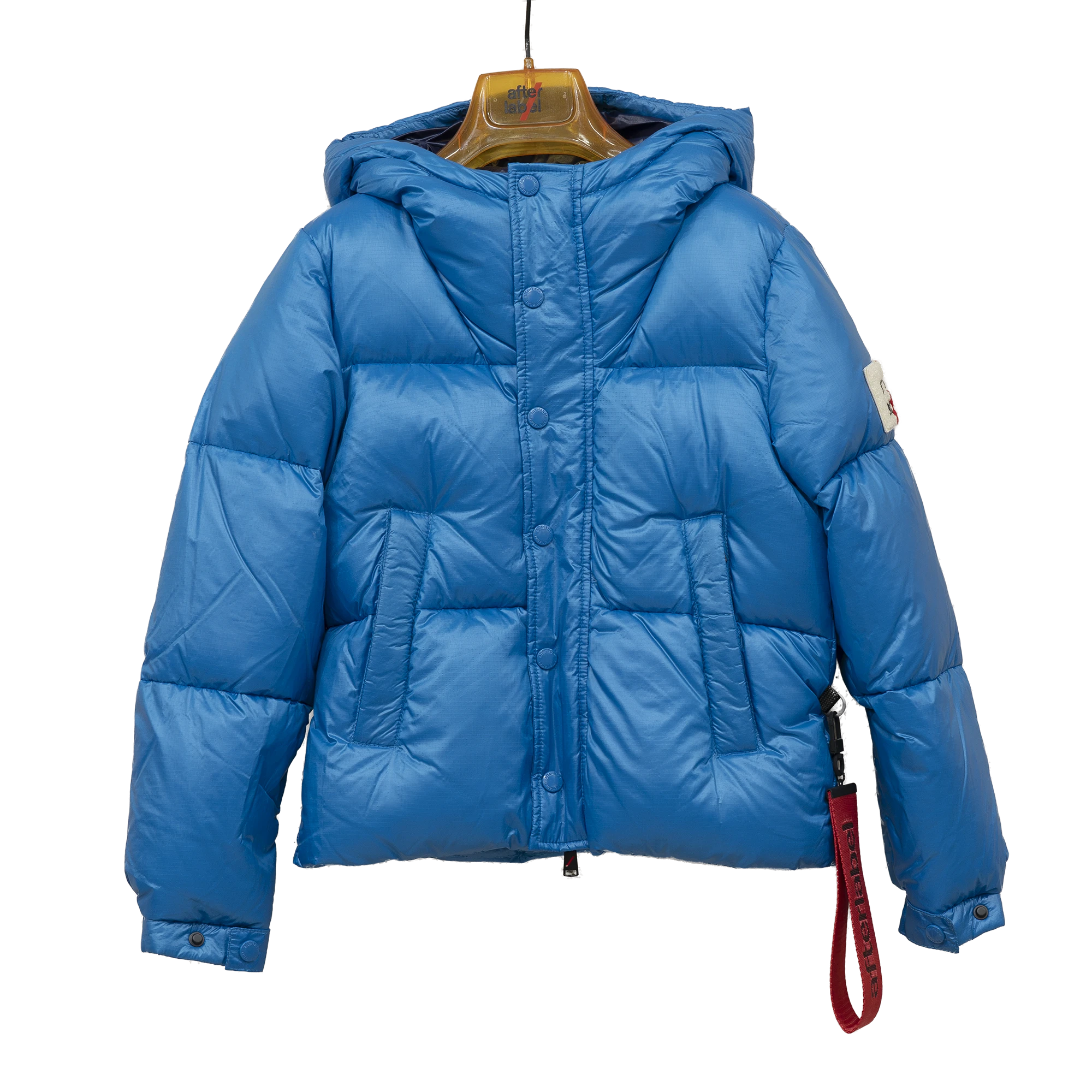 piumino con cappuccio azzurro